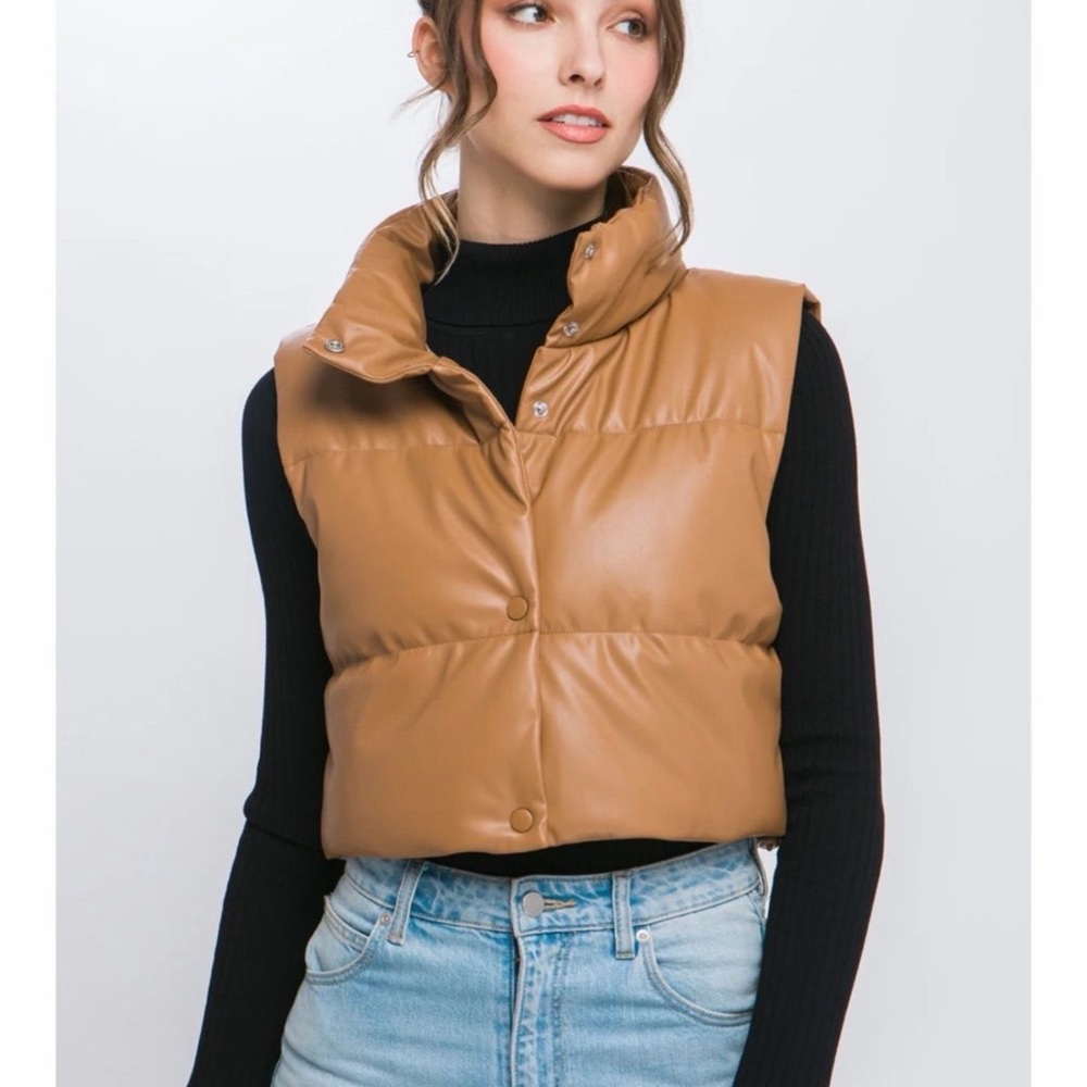 Tan Puffer Vest for Women